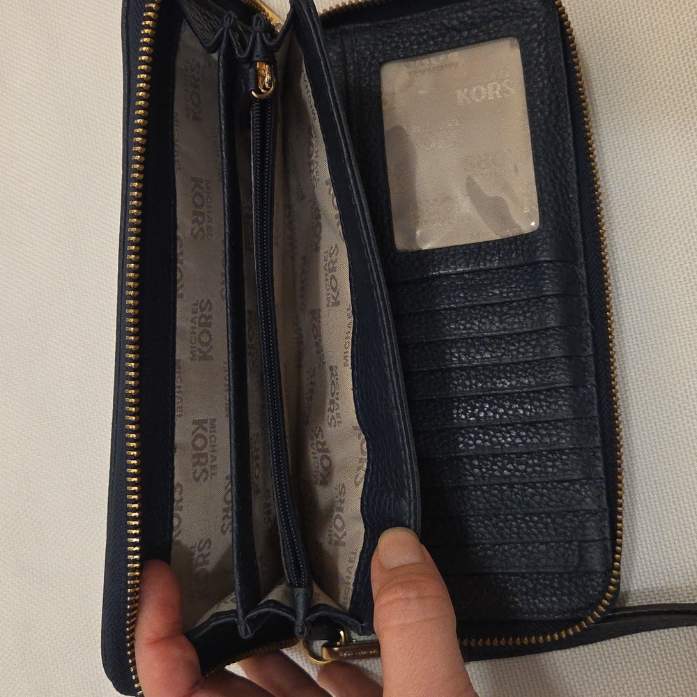 Michael Kors Navy Leather Wristlet Wallet with Gold Accents - Picture 4 of 9